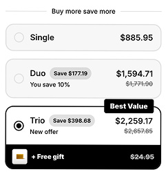 Mobile bundle picker with best value tier and free gift