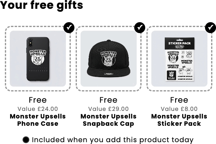 Free gift reward tiers shown on a Shopify product page