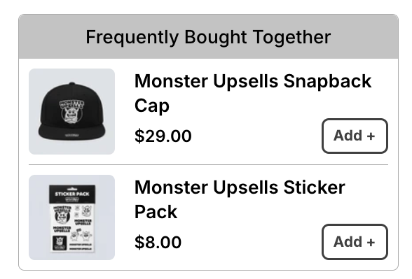 Frequently bought together list with two add-on products
