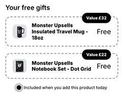 Free gift list with retail values shown as free
